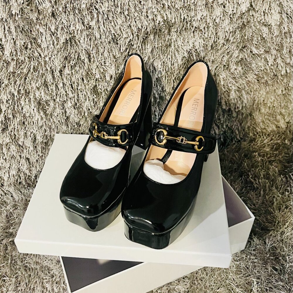Patent Black Platform Heels by Merrori - Picture 2 of 3